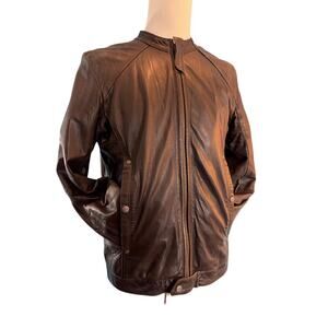 DIESEL Lamb Leather Jacket Bomber 2 Pockets Espresso Metal Full Zip Lined